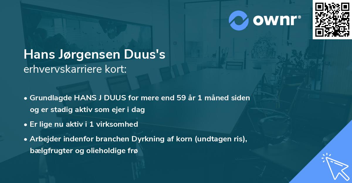 Hans Jørgensen Duus's erhvervskarriere kort