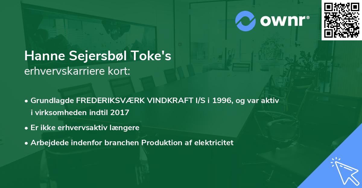 Hanne Sejersbøl Toke's erhvervskarriere kort