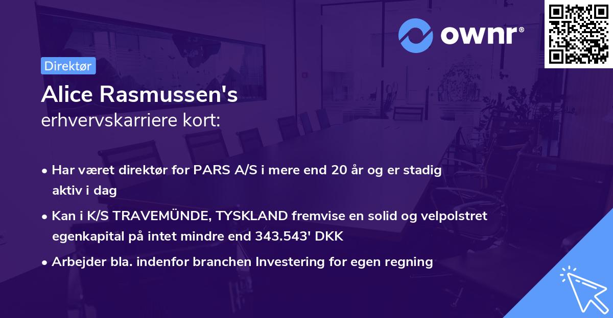Alice Rasmussen's erhvervskarriere kort