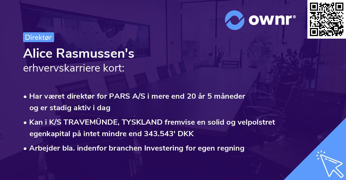 Alice Rasmussen's erhvervskarriere kort