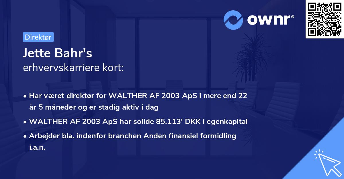 Jette Bahr's erhvervskarriere kort
