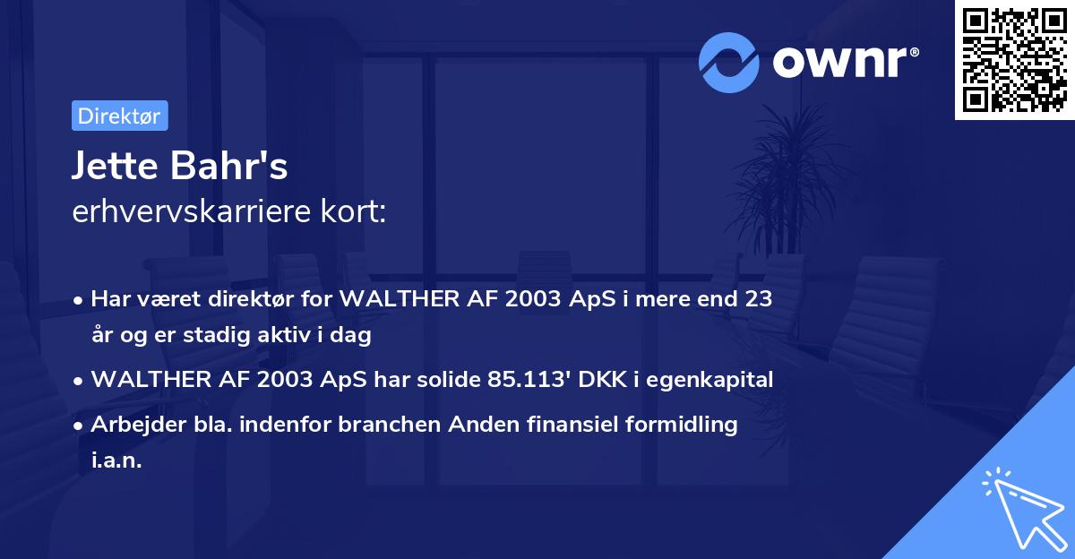 Jette Bahr's erhvervskarriere kort