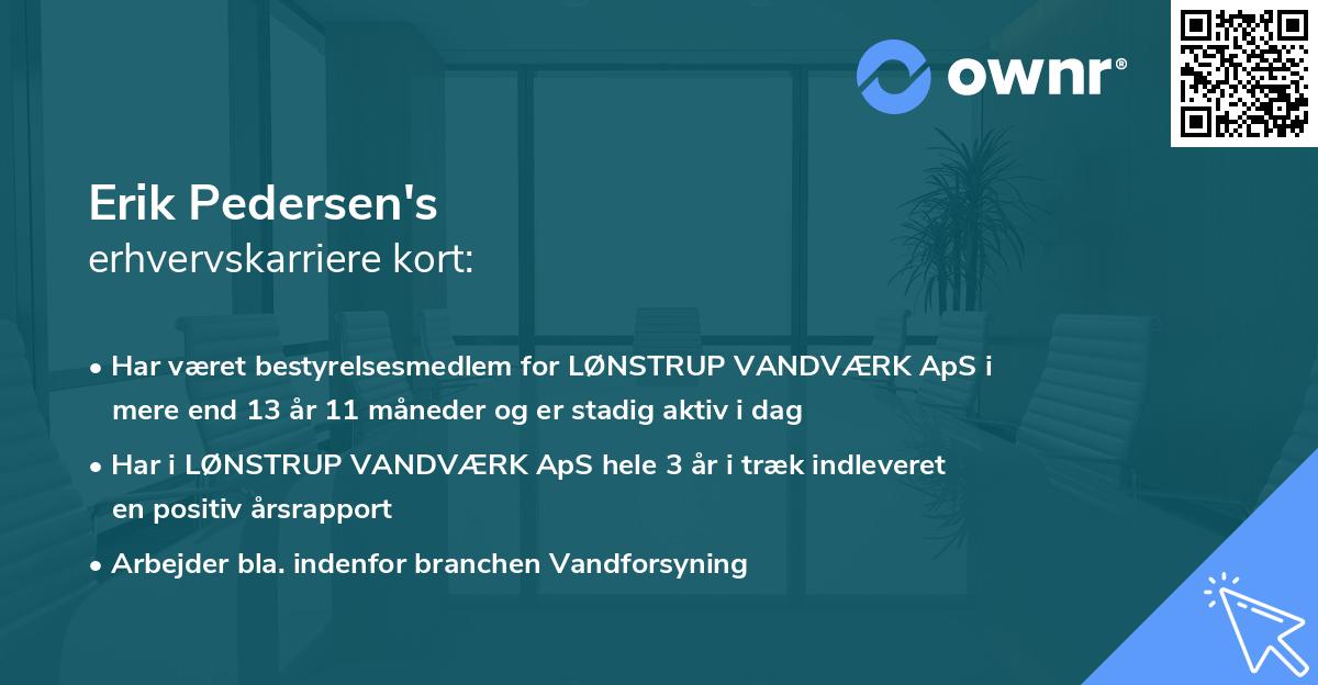 Erik Pedersen's erhvervskarriere kort
