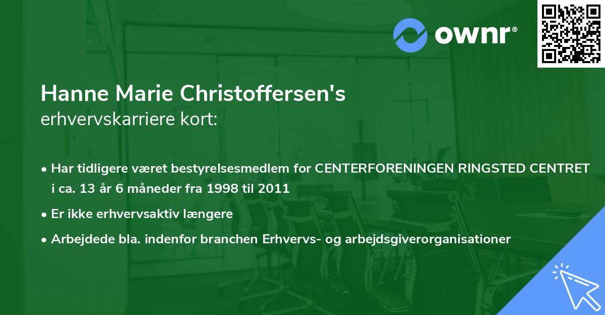Hanne Marie Christoffersen's erhvervskarriere kort