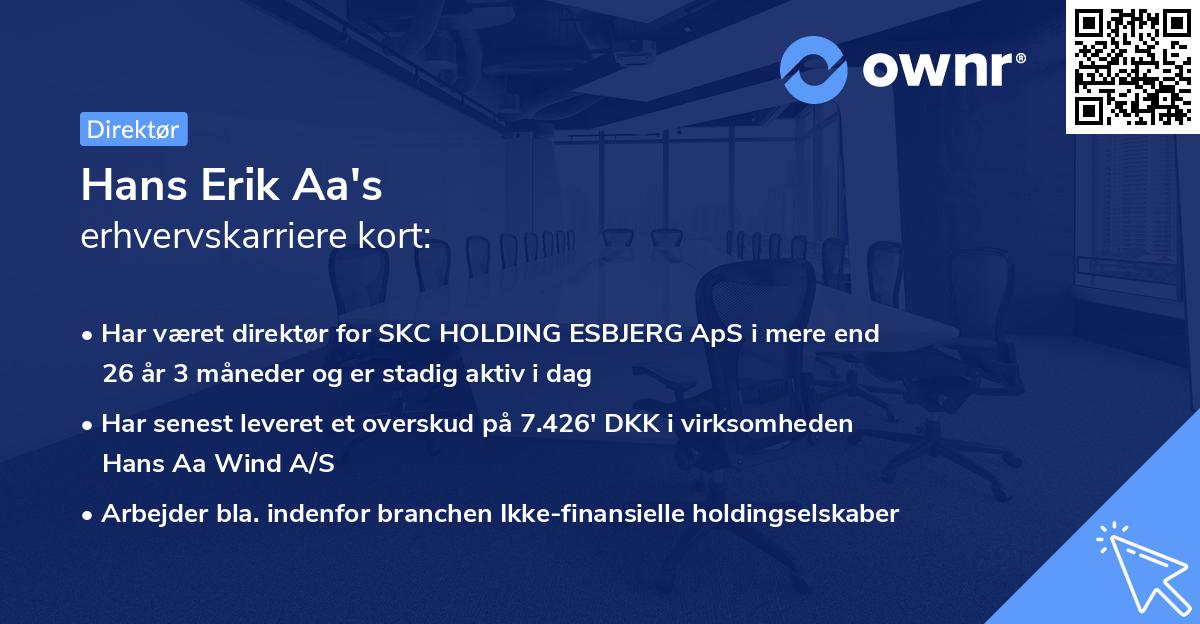 Hans Erik Aa's erhvervskarriere kort