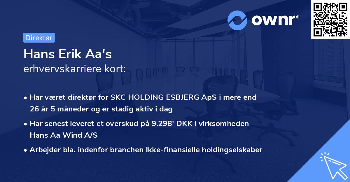 Hans Erik Aa's erhvervskarriere kort