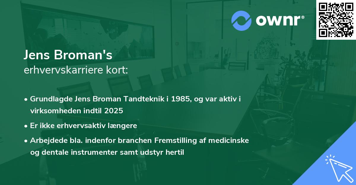 Jens Broman's erhvervskarriere kort