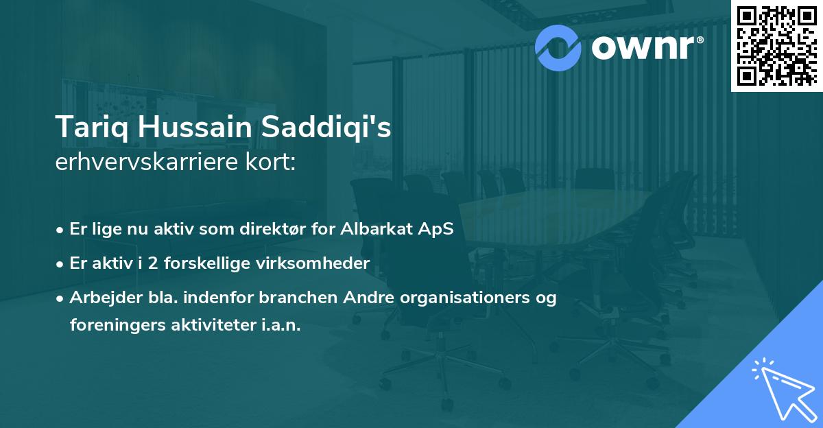 Tariq Hussain Saddiqi's erhvervskarriere kort