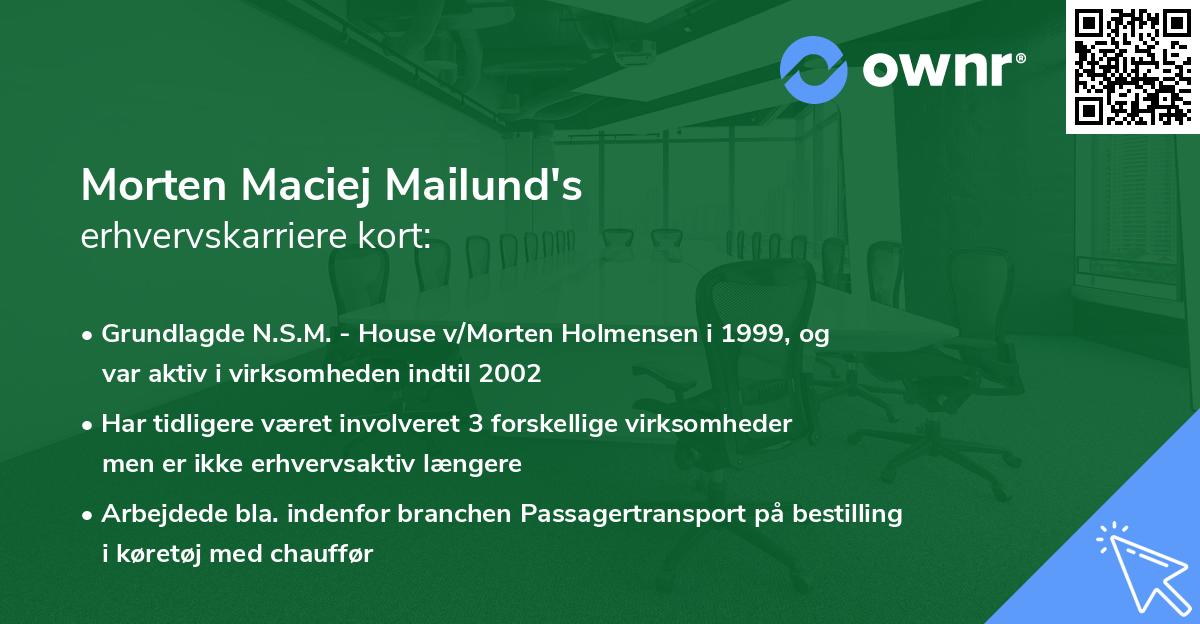 Morten Maciej Mailund's erhvervskarriere kort