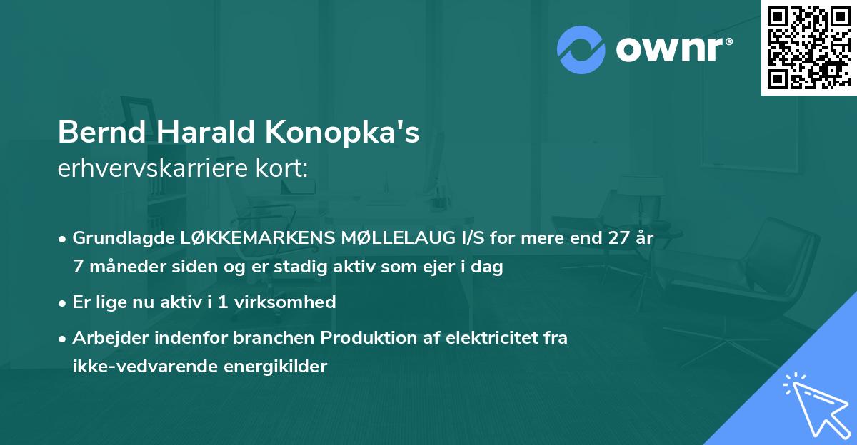 Bernd Harald Konopka's erhvervskarriere kort