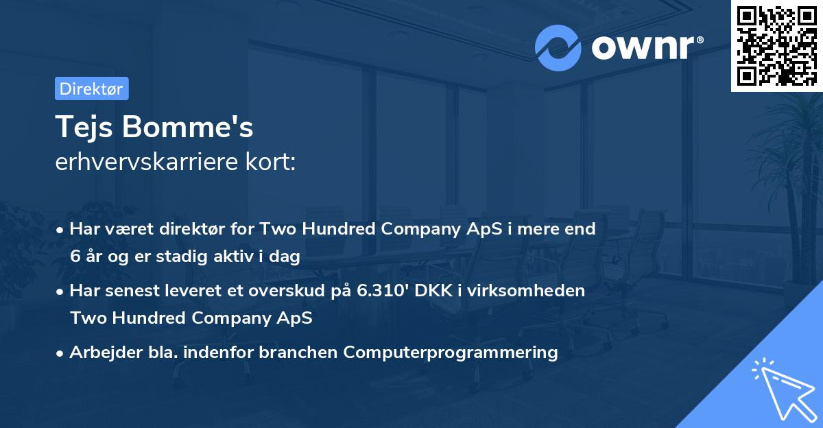Tejs Bomme's erhvervskarriere kort