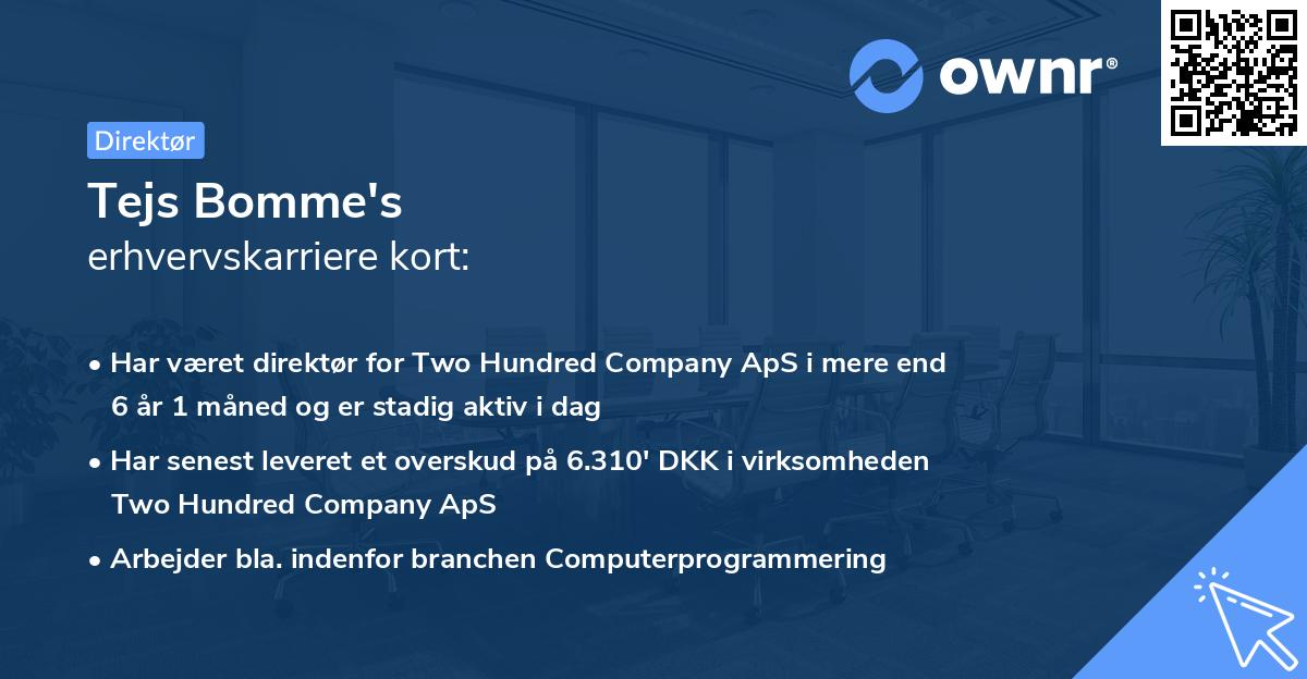 Tejs Bomme's erhvervskarriere kort