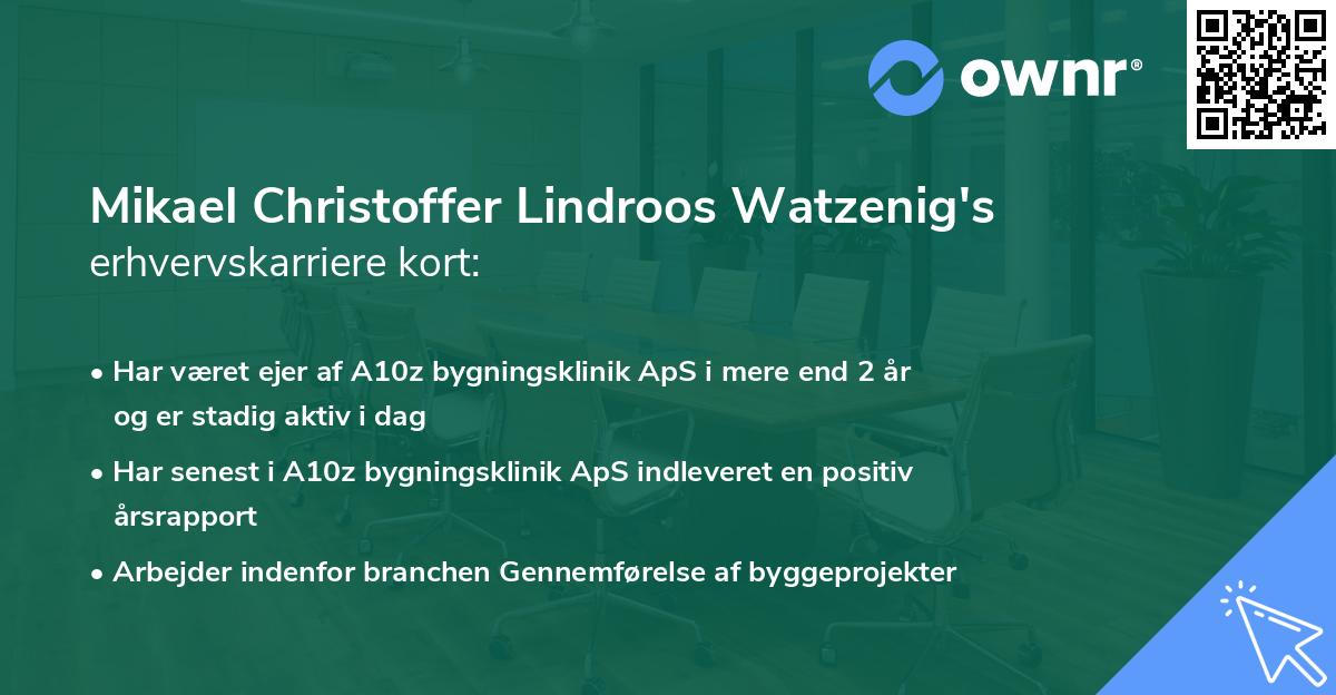 Mikael Christoffer Lindroos Watzenig's erhvervskarriere kort