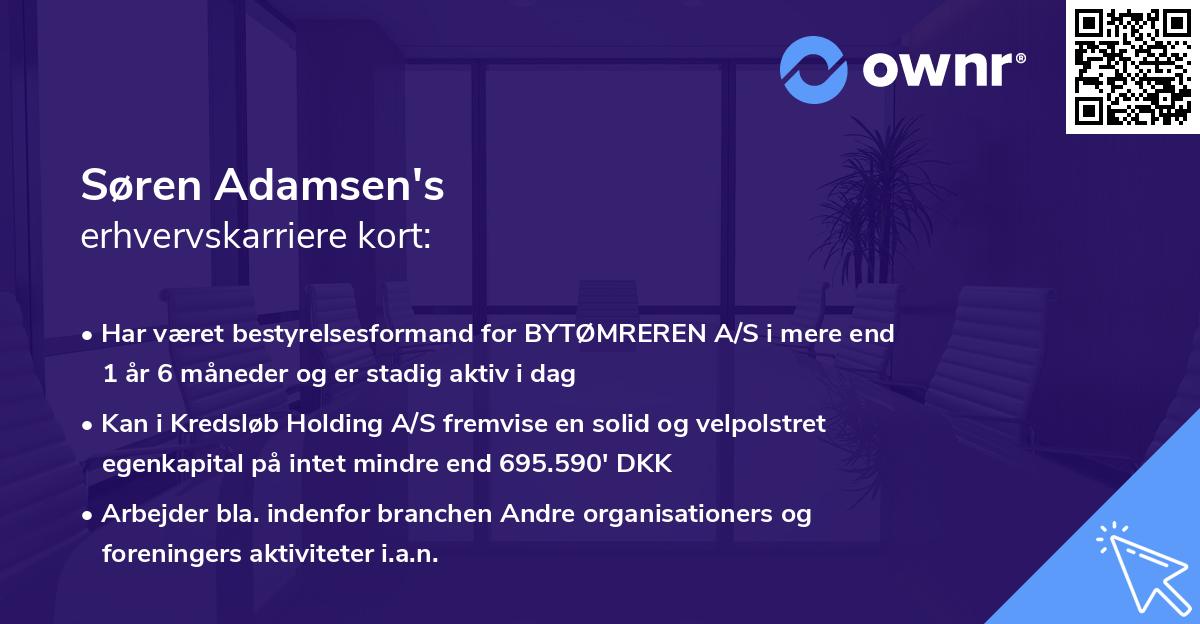 Søren Adamsen's erhvervskarriere kort