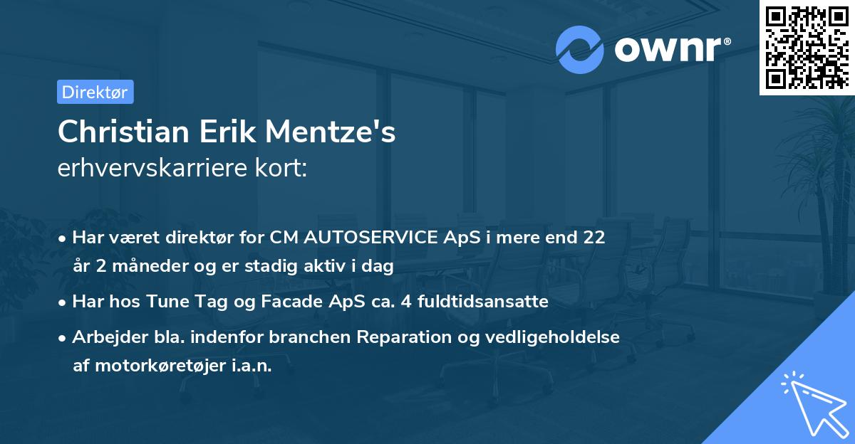 Christian Erik Mentze's erhvervskarriere kort