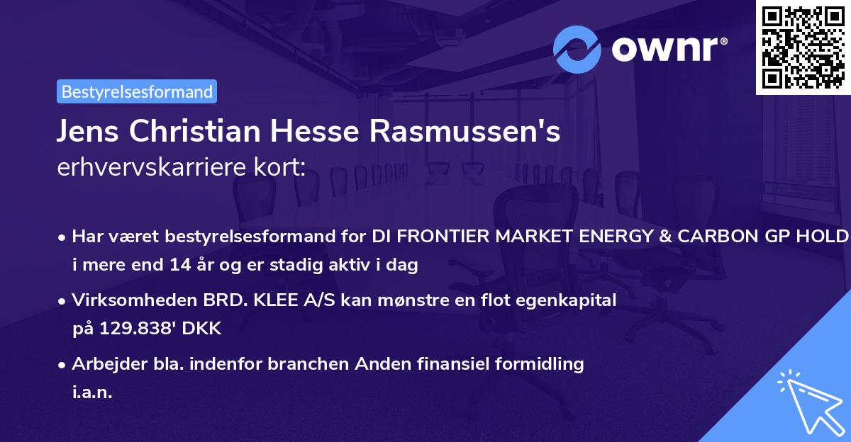 Jens Christian Hesse Rasmussen's erhvervskarriere kort