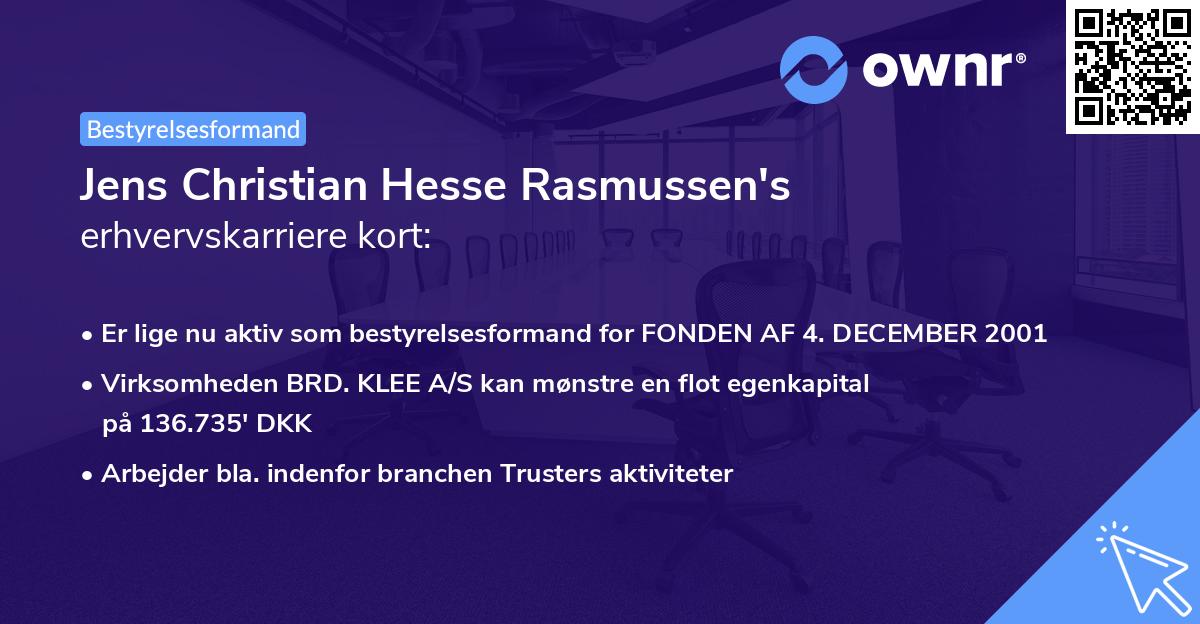 Jens Christian Hesse Rasmussen's erhvervskarriere kort