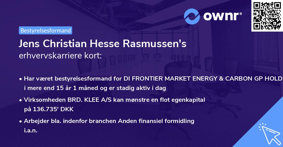 Jens Christian Hesse Rasmussen's erhvervskarriere kort