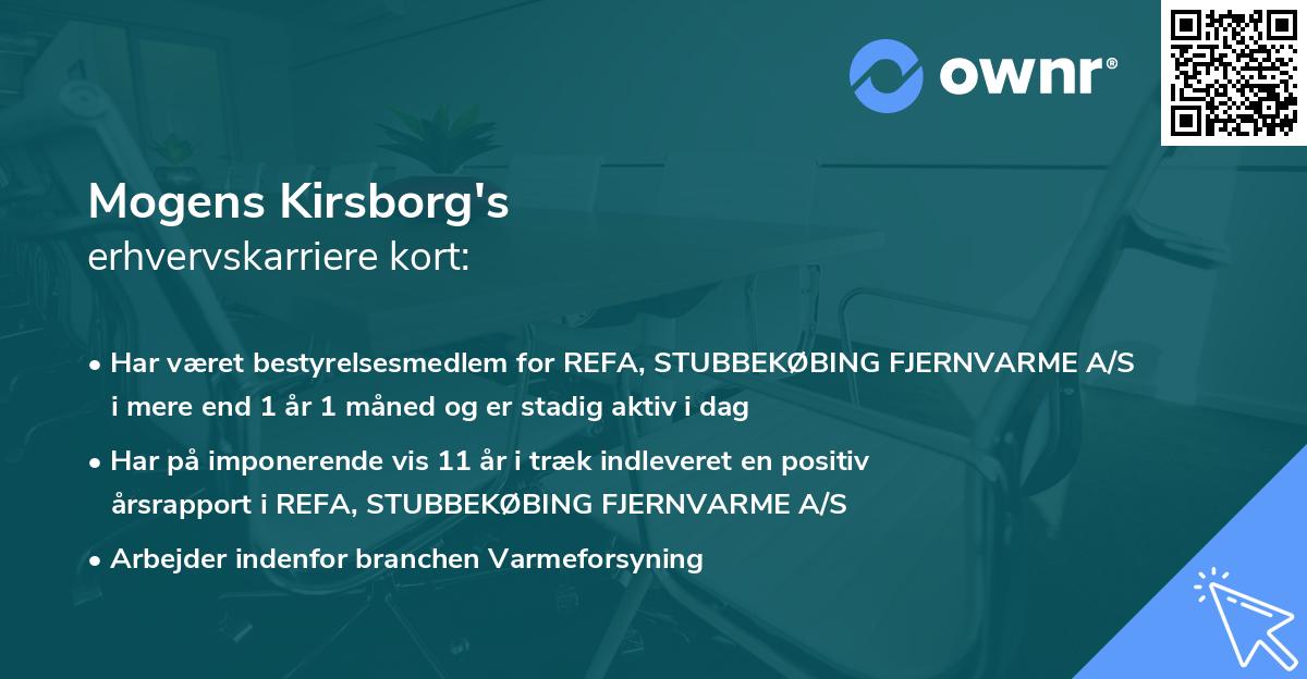 Mogens Kirsborg's erhvervskarriere kort