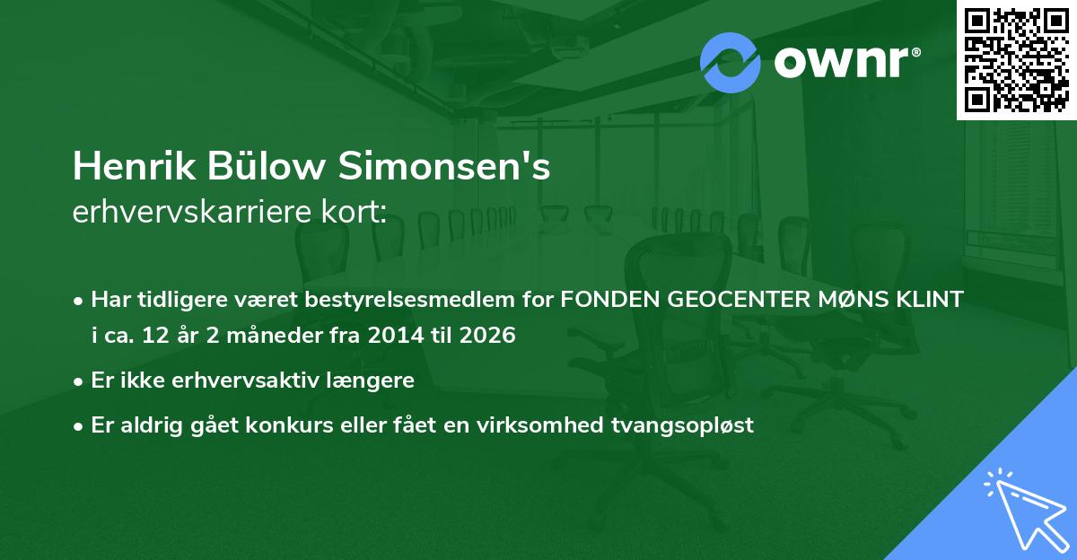 Henrik Bülow Simonsen's erhvervskarriere kort