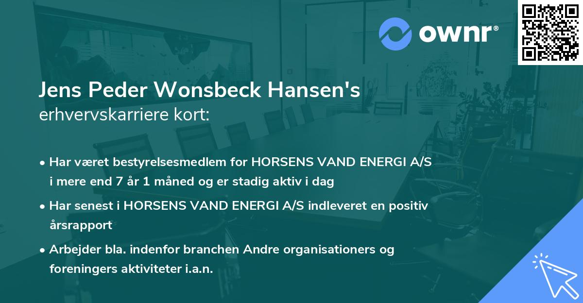 Jens Peder Wonsbeck Hansen's erhvervskarriere kort
