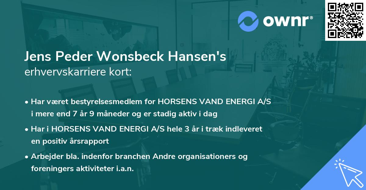 Jens Peder Wonsbeck Hansen's erhvervskarriere kort