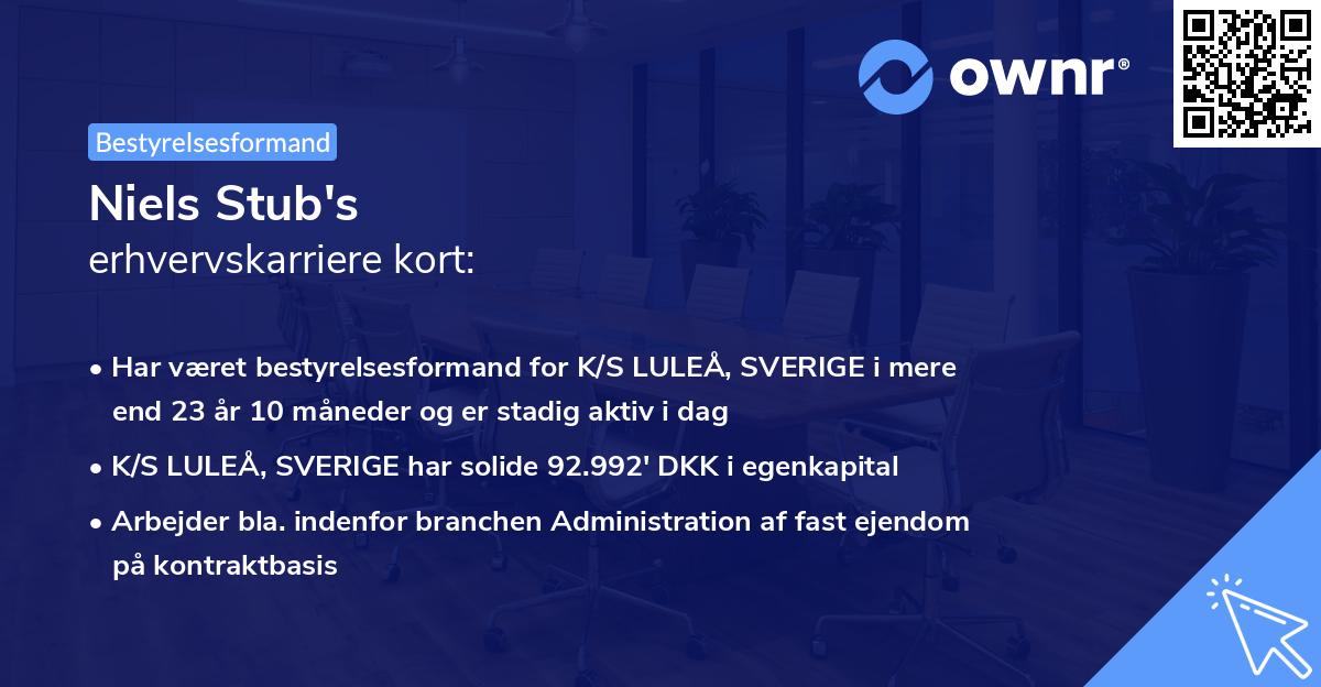 Niels Stub's erhvervskarriere kort