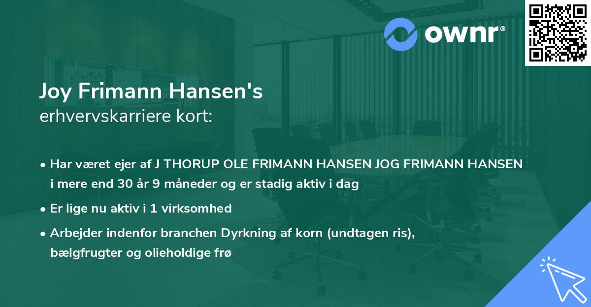 Joy Frimann Hansen's erhvervskarriere kort