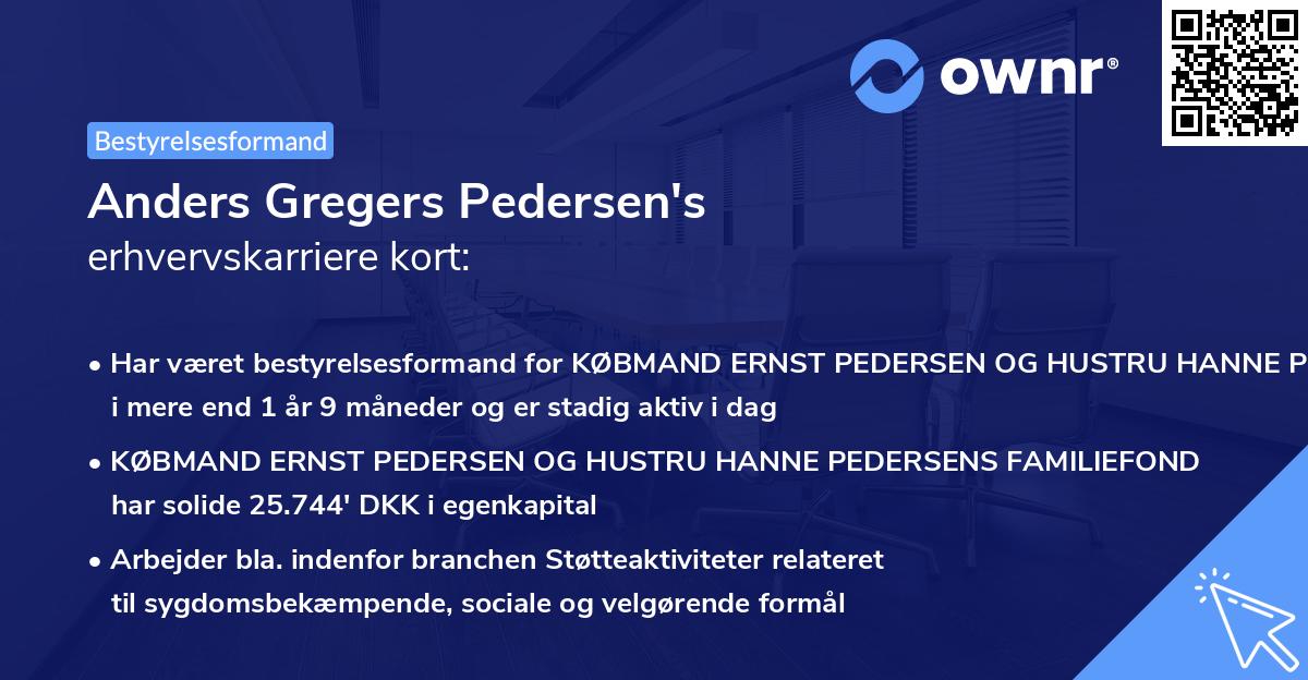 Anders Gregers Pedersen's erhvervskarriere kort