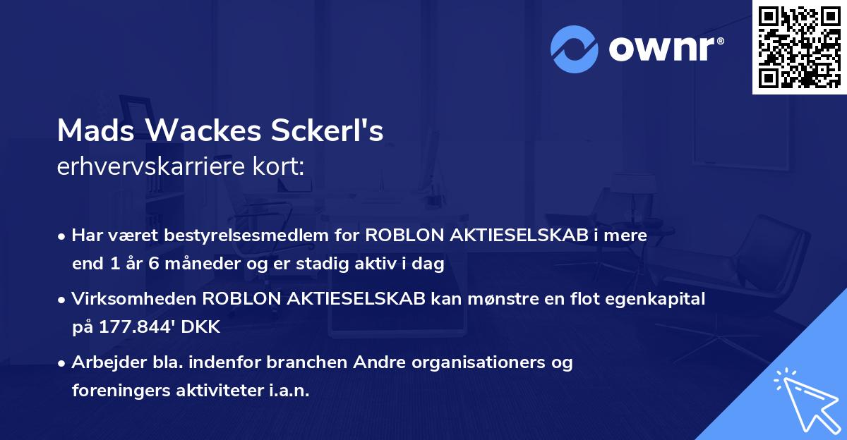 Mads Wackes Sckerl's erhvervskarriere kort