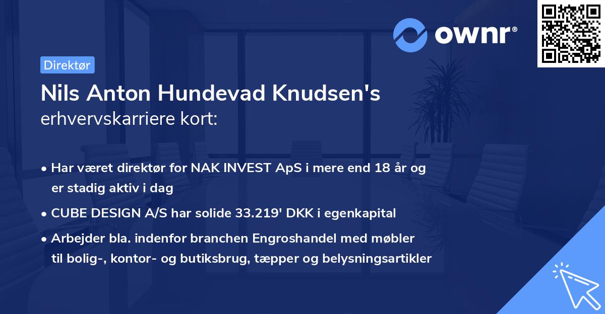 Nils Anton Hundevad Knudsen's erhvervskarriere kort