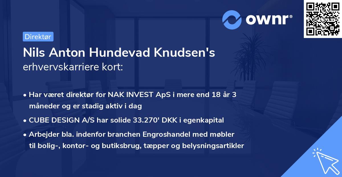 Nils Anton Hundevad Knudsen's erhvervskarriere kort