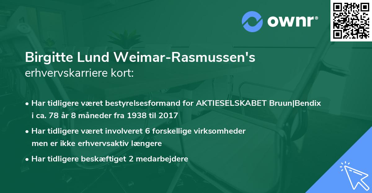 Birgitte Lund Weimar-Rasmussen's erhvervskarriere kort