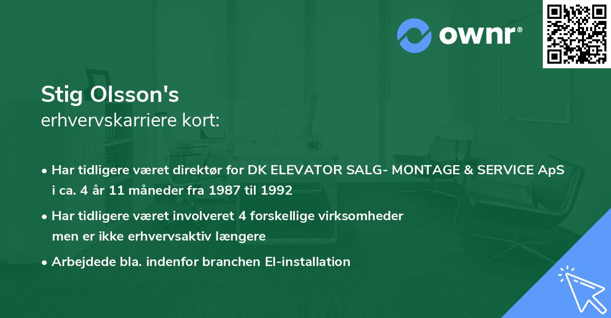Stig Olsson's erhvervskarriere kort