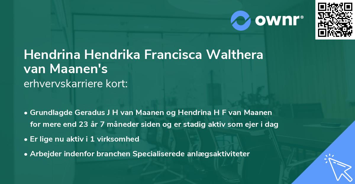 Hendrina Hendrika Francisca Walthera van Maanen's erhvervskarriere kort
