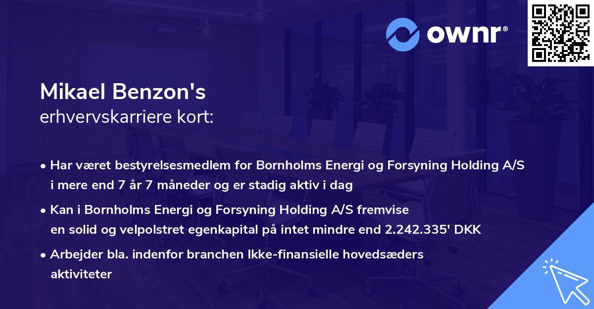 Mikael Benzon's erhvervskarriere kort
