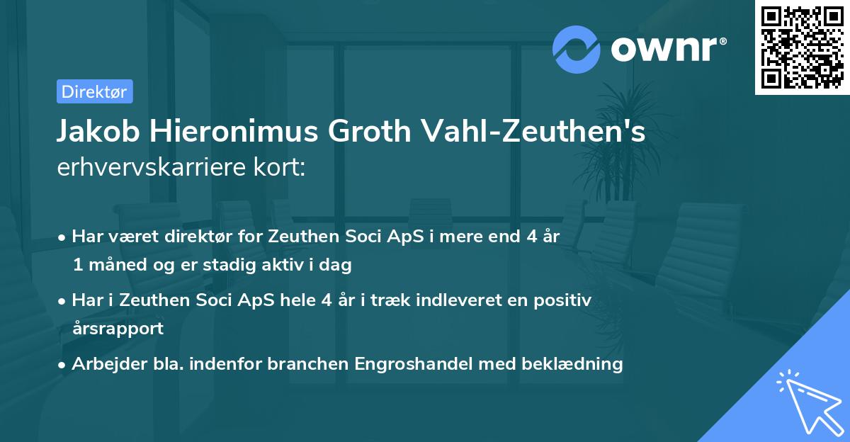 Jakob Hieronimus Groth Vahl-Zeuthen's erhvervskarriere kort