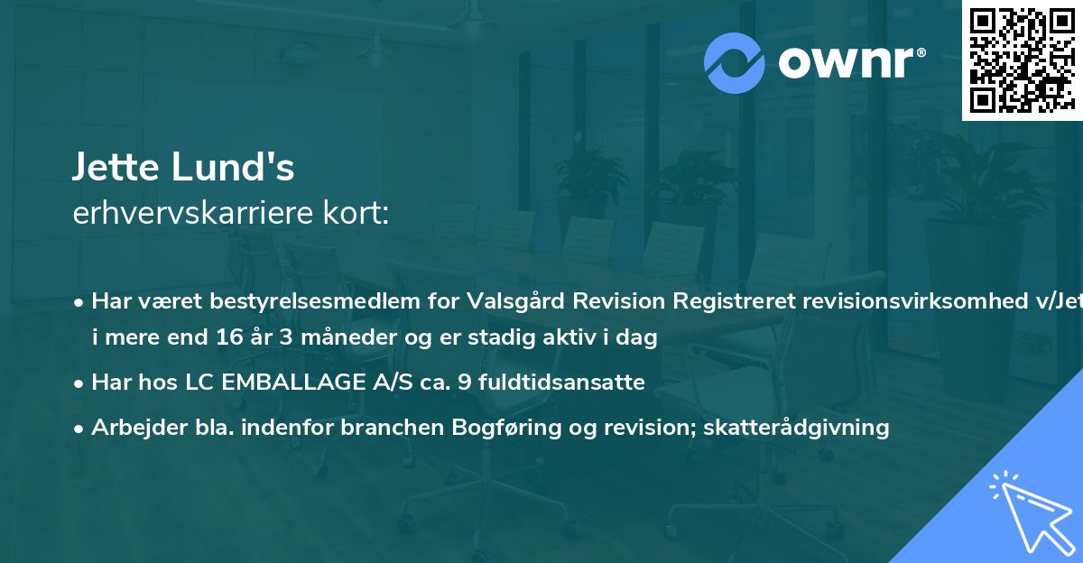 Jette Lund's erhvervskarriere kort