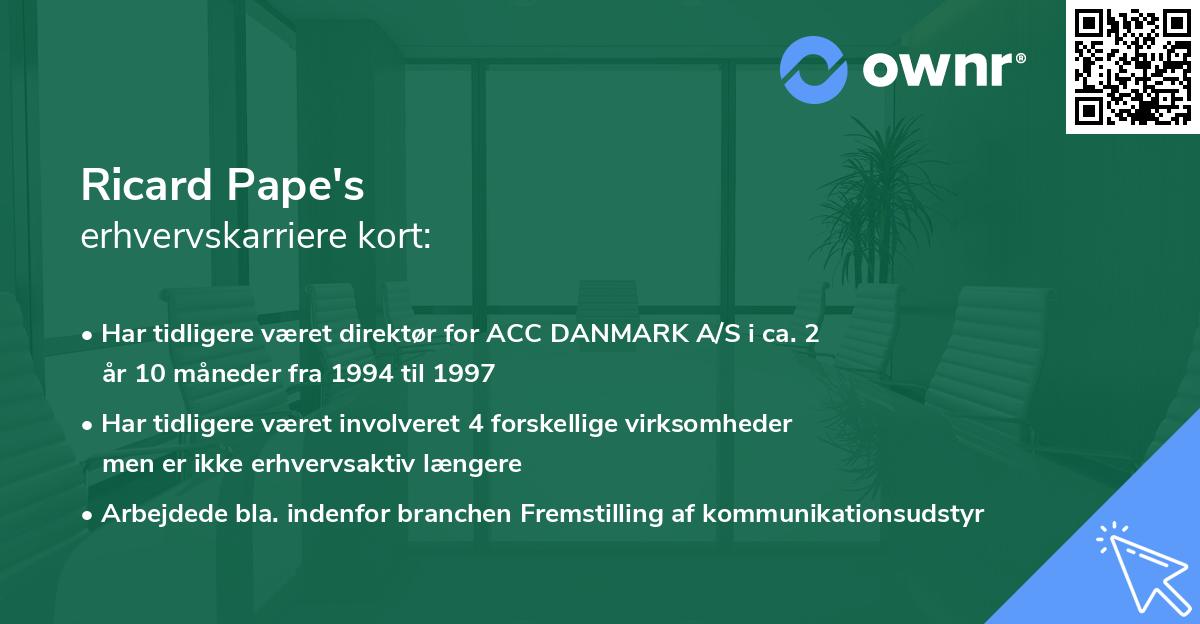 Ricard Pape's erhvervskarriere kort