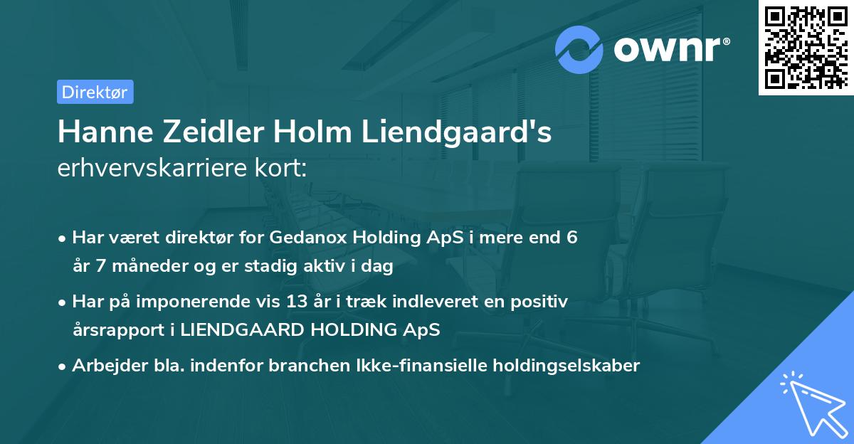 Hanne Zeidler Holm Liendgaard's erhvervskarriere kort