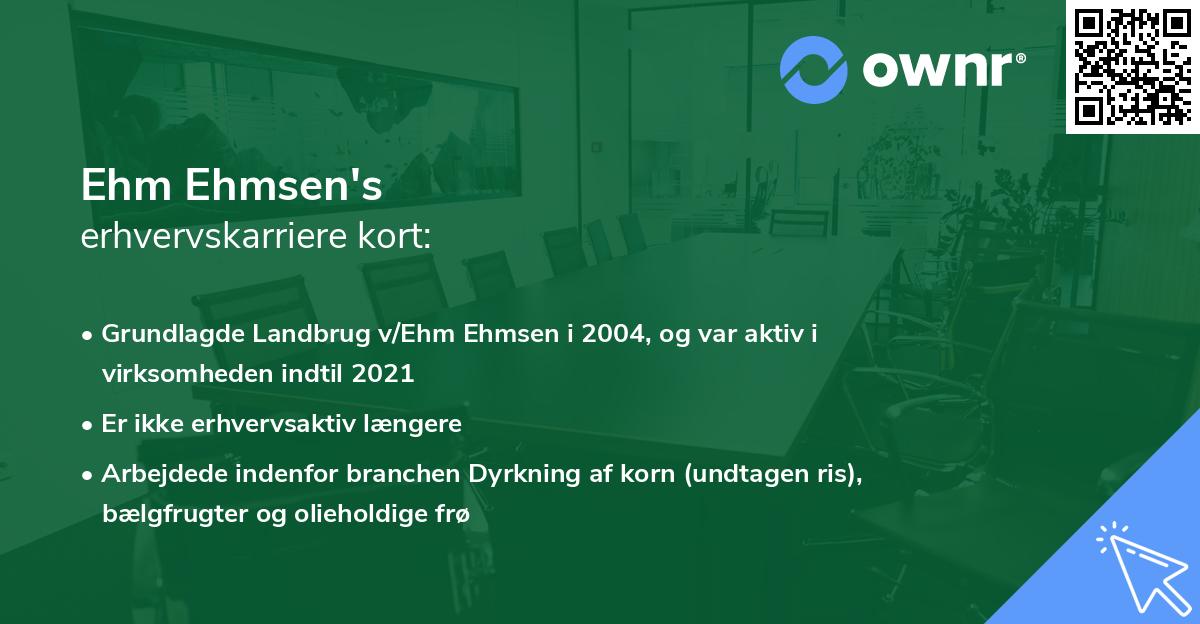 Ehm Ehmsen's erhvervskarriere kort