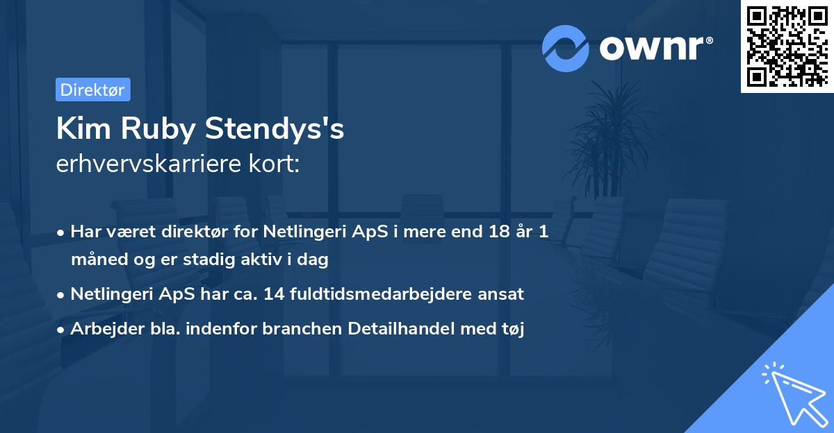 Kim Ruby Stendys's erhvervskarriere kort