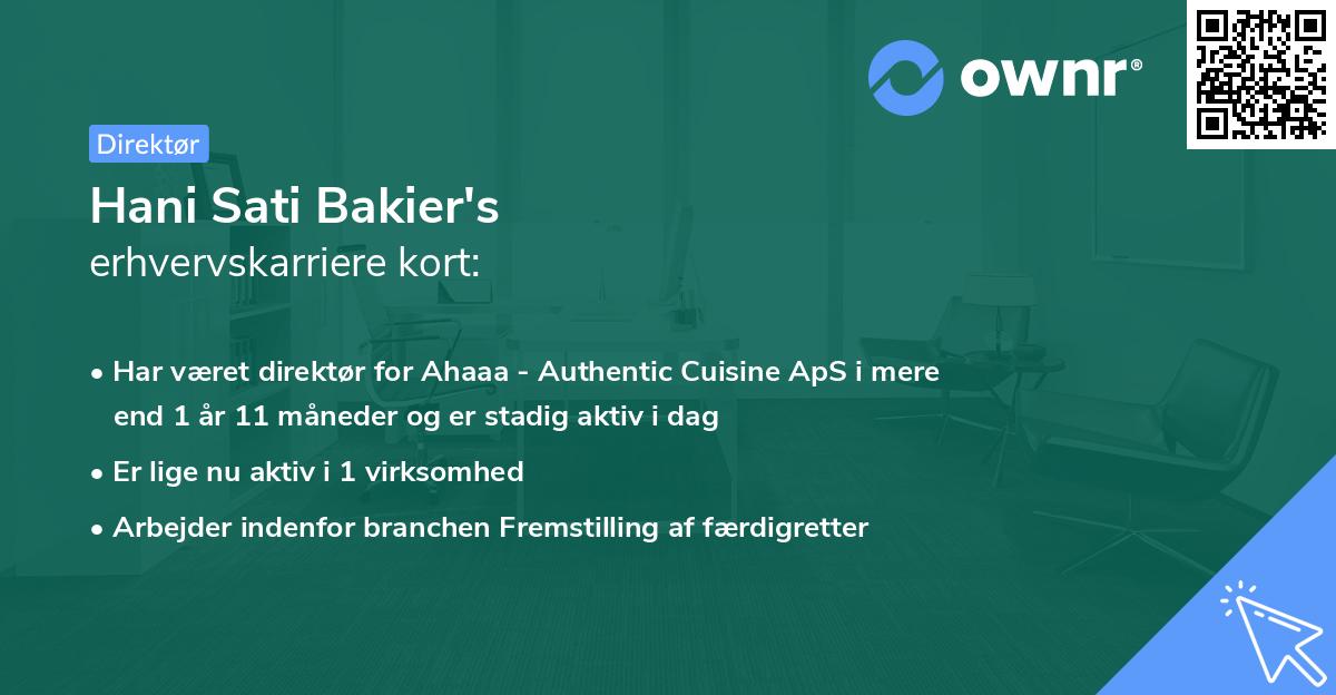 Hani Sati Bakier's erhvervskarriere kort