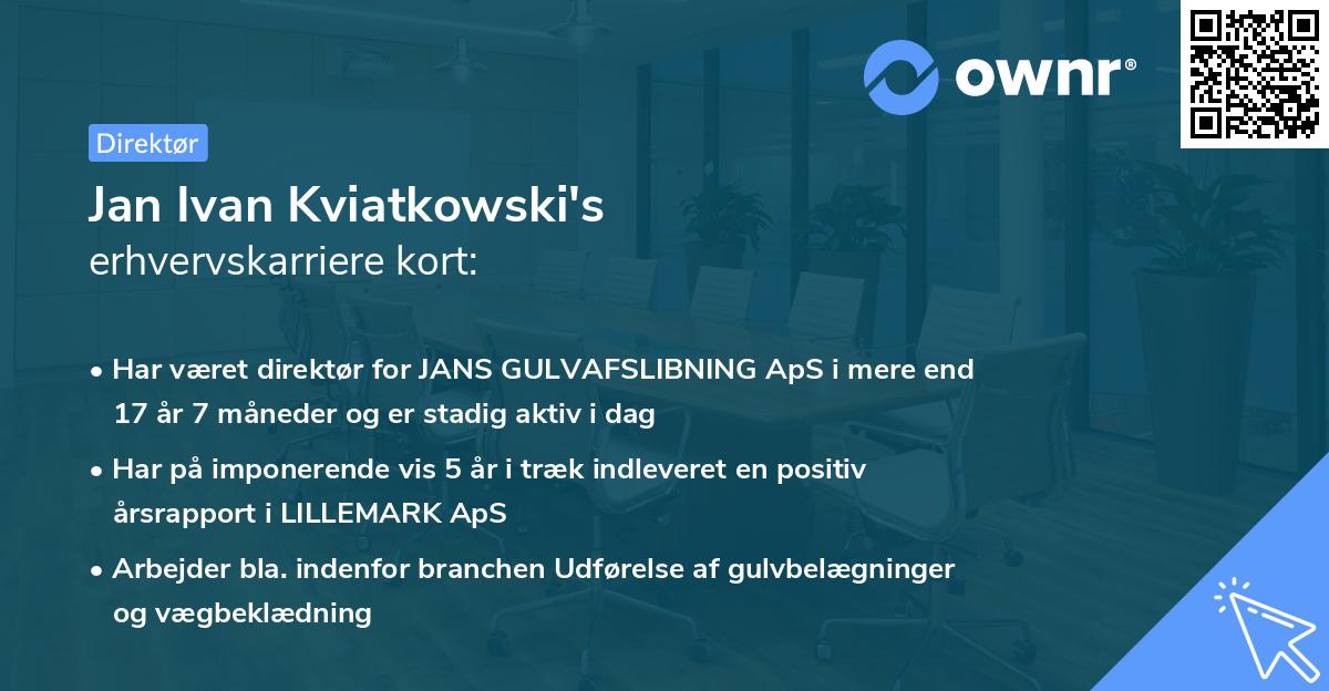 Jan Ivan Kviatkowski's erhvervskarriere kort