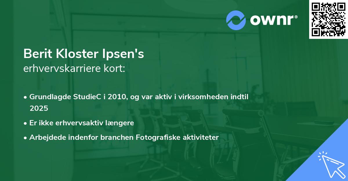 Berit Kloster Ipsen's erhvervskarriere kort