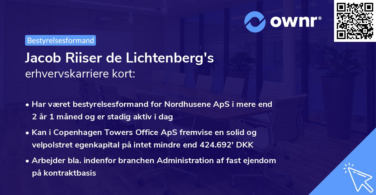 Jacob Riiser de Lichtenberg's erhvervskarriere kort