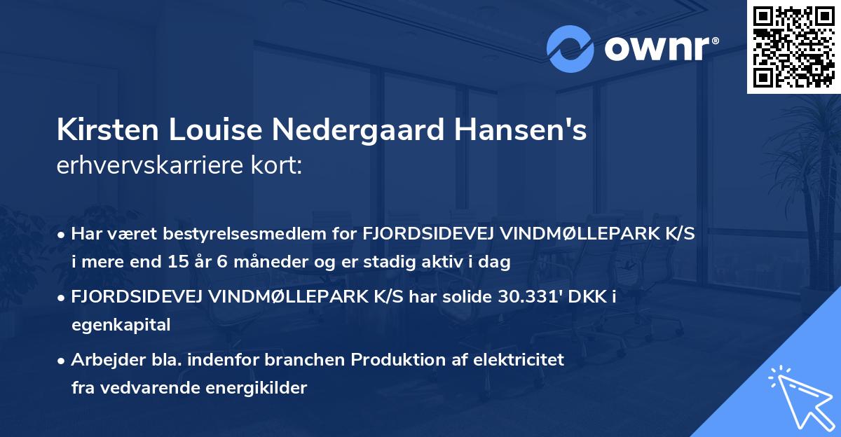 Kirsten Louise Nedergaard Hansen's erhvervskarriere kort