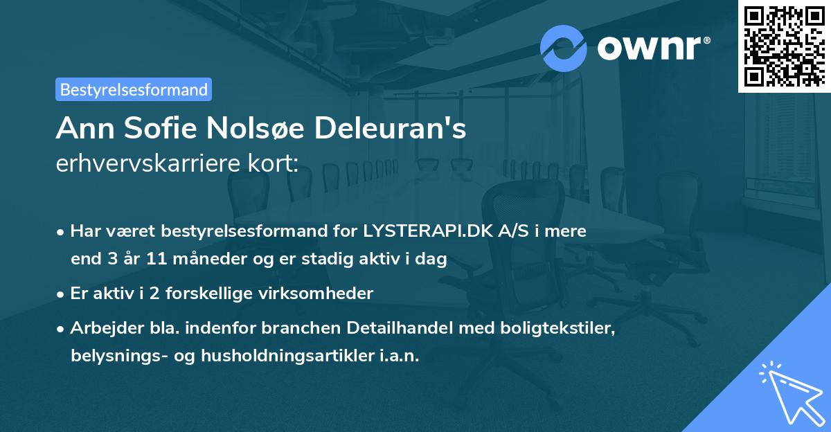 Ann Sofie Nolsøe Deleuran's erhvervskarriere kort