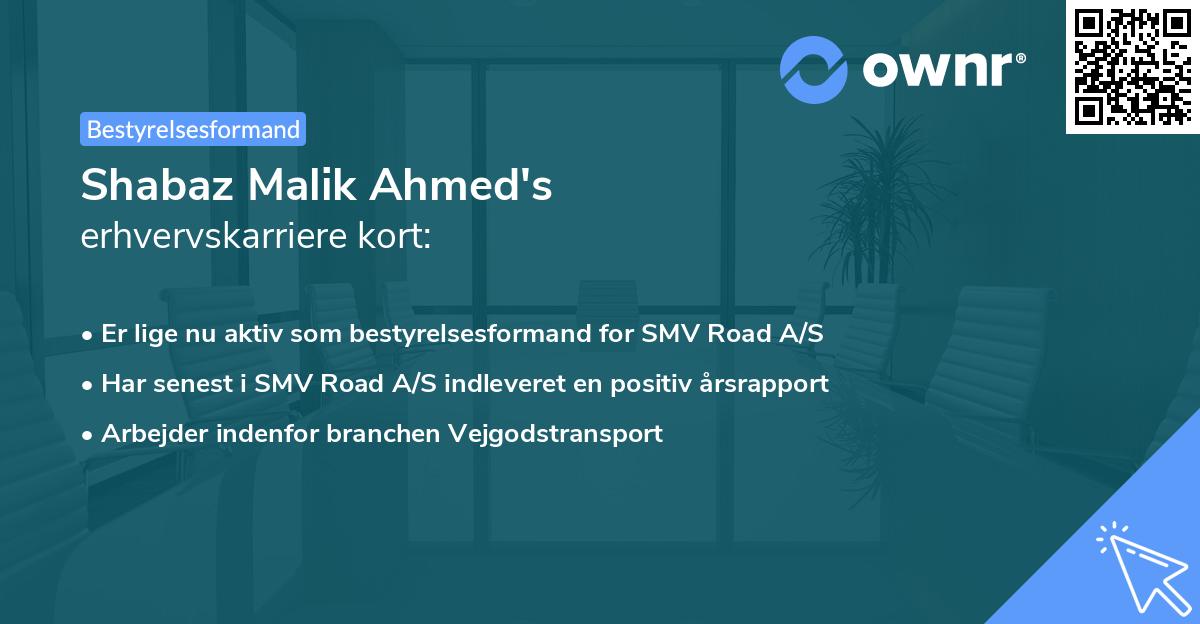 Shabaz Malik Ahmed's erhvervskarriere kort