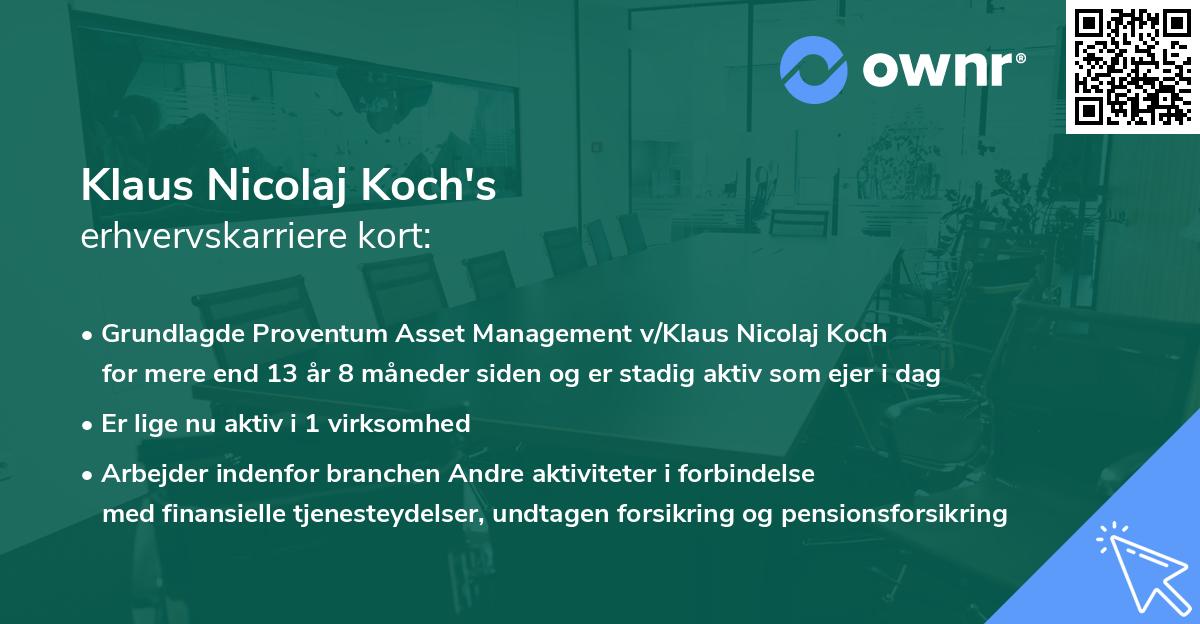 Klaus Nicolaj Koch's erhvervskarriere kort